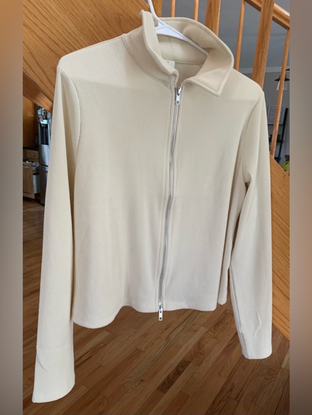 a new day Cream Zip-Up Ribbed Long Sleeve Top